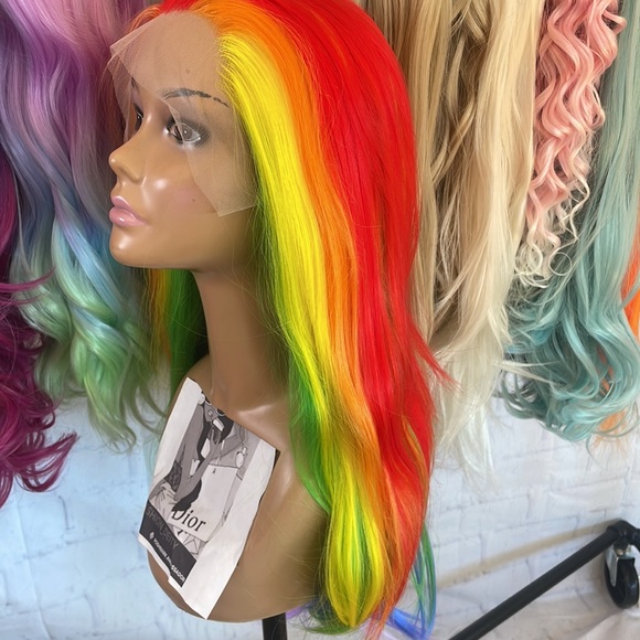 ✨24” 🌈 RAINBOW COLORFUL STRAIGHT LACE FRONT WIG *NEW - Picture 4 of 14